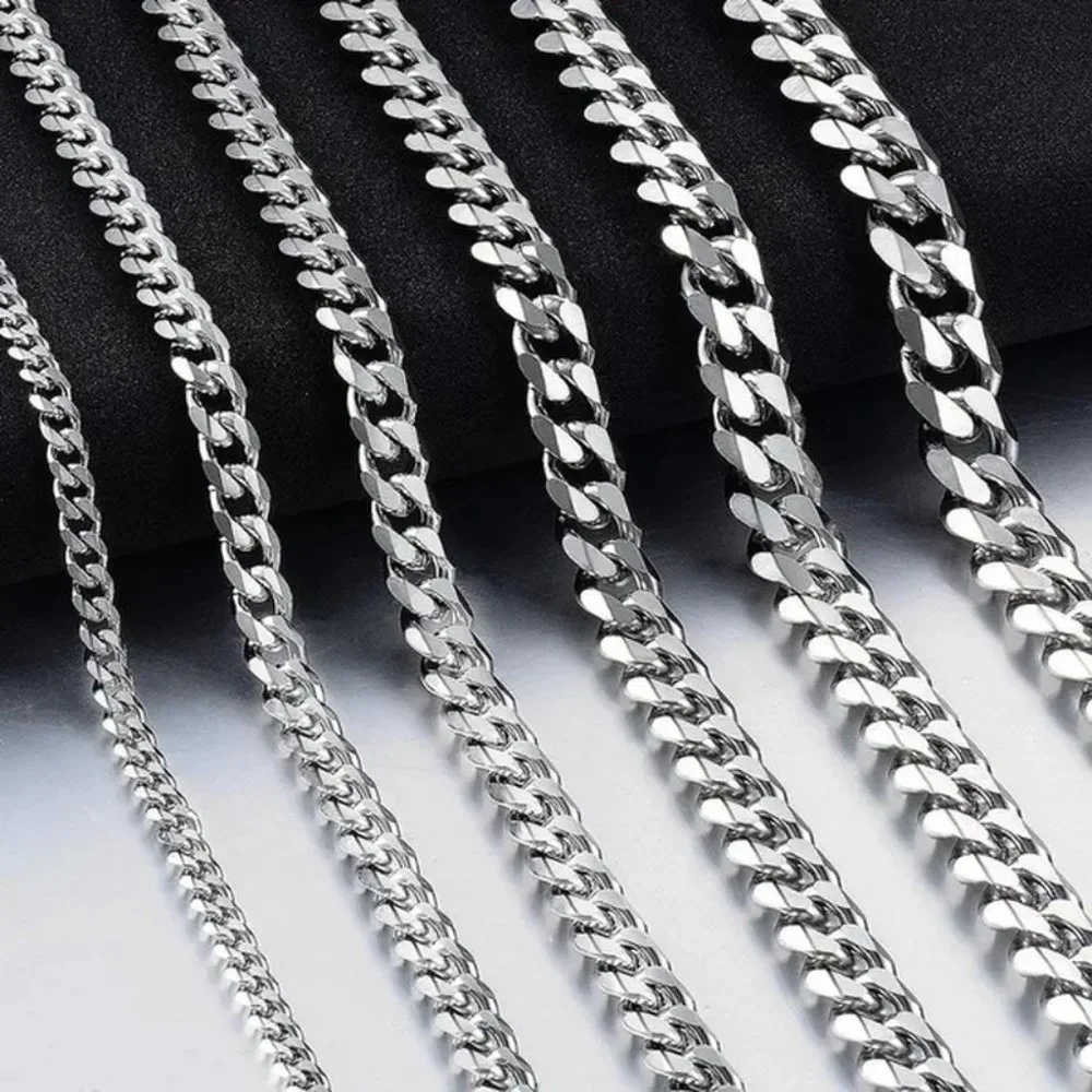 Men's Cuban Link Chain Silver Black Gold, Jewelry For Men 3 mm 23.6 inches